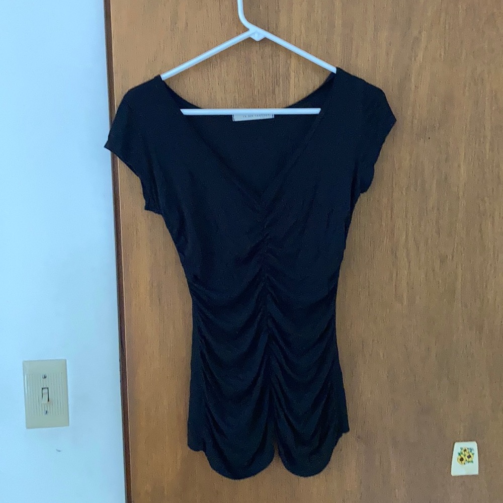 In Joy Clothing Black Shirred Shirt Made in USA SM